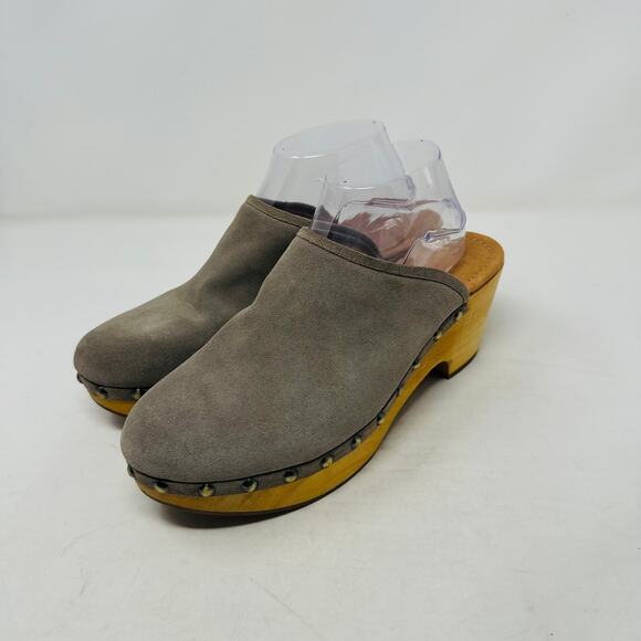 Corso Como Gray Rafe Suede Leather Clogs Wooden Platform Studded Heels Size 9.5M - Picture 2 of 14